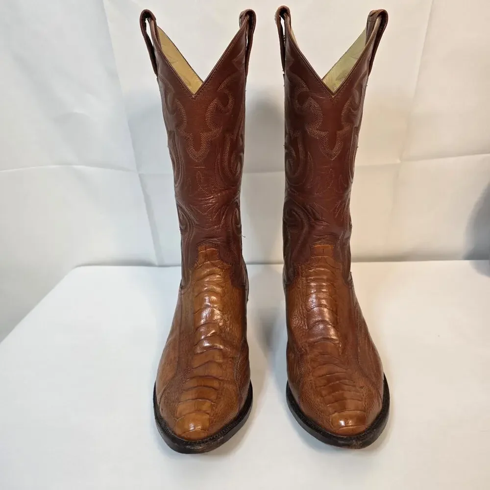 Panhandle Slim Mens 8 D Brown Exotic Ostrich Leg Cowboy Western Boots Vintage